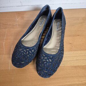 Alex Marie Navy Blue Laser Cut Ballet Flats Slip-On Womens Shoes Size 7M